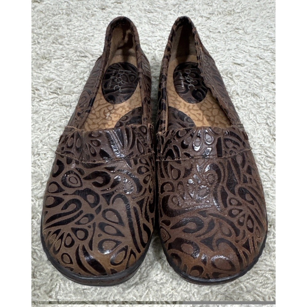 Born Brown Tooled Leather Slip On Flat Comfort Loafers Shoes Women's 6 Boho Work